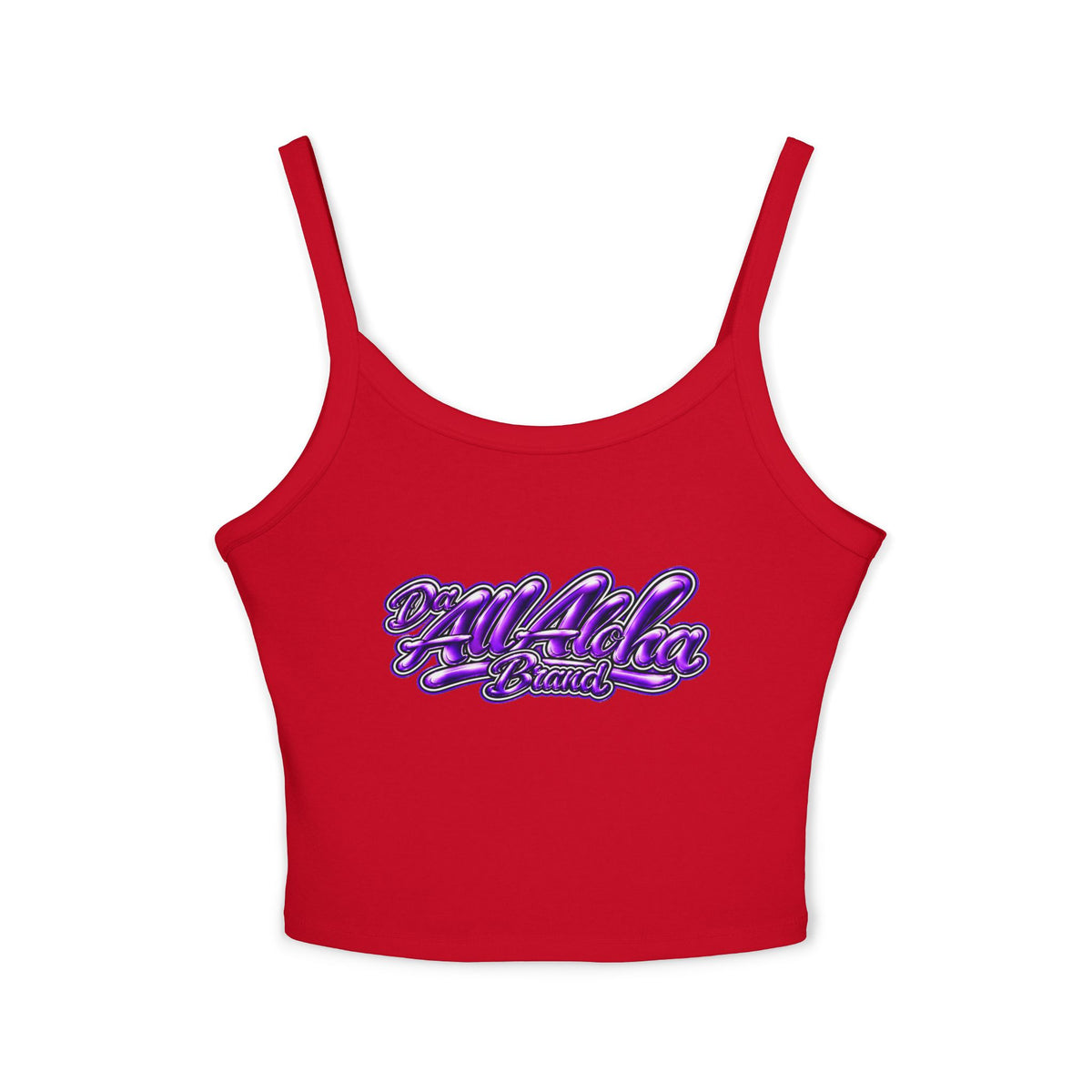 Spaghetti Tank Top — "All Aloha" Purple Script Crop Tank