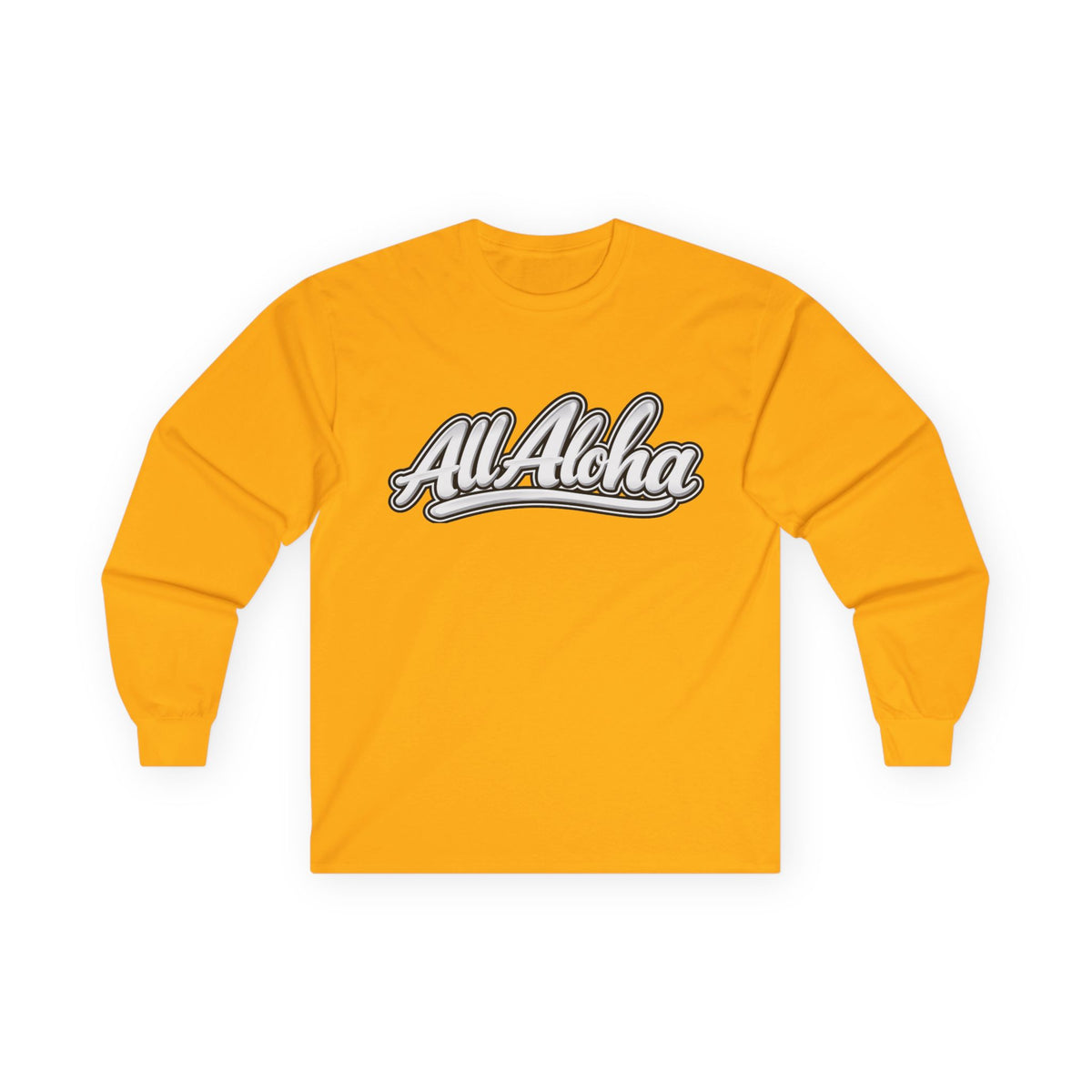All Aloha Long Sleeve Tee — Retro Script Hawaiian Graphic Shirt