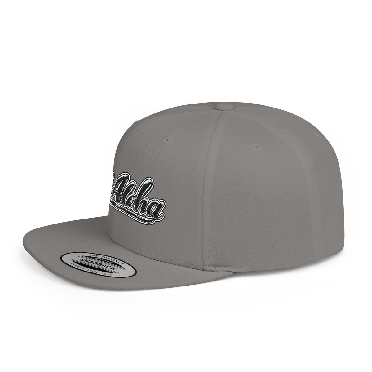 Aloha Script Flat Bill Snapback Hat — White Casual Hawaiian Trucker Cap