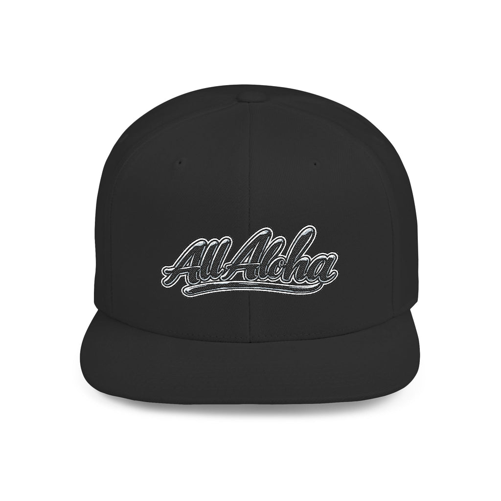 Aloha Script Flat Bill Snapback Hat — White Casual Hawaiian Trucker Cap