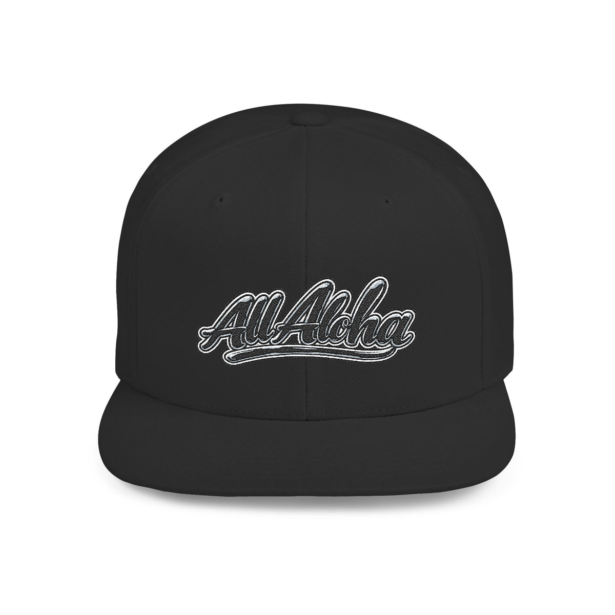 Aloha Script Flat Bill Snapback Hat — White Casual Hawaiian Trucker Cap