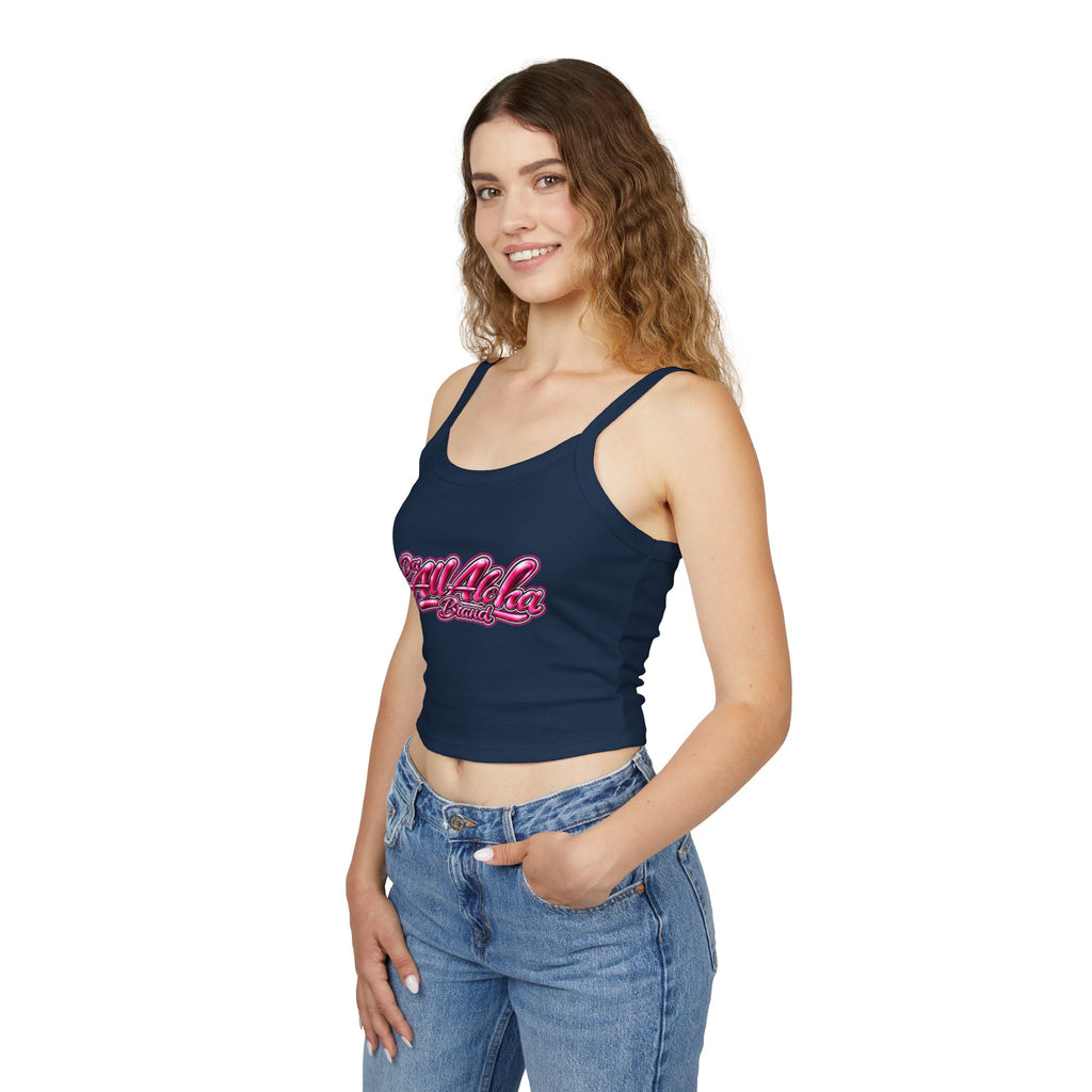 Aloha Script Crop Tank Top — Pink Retro Beach Vibe