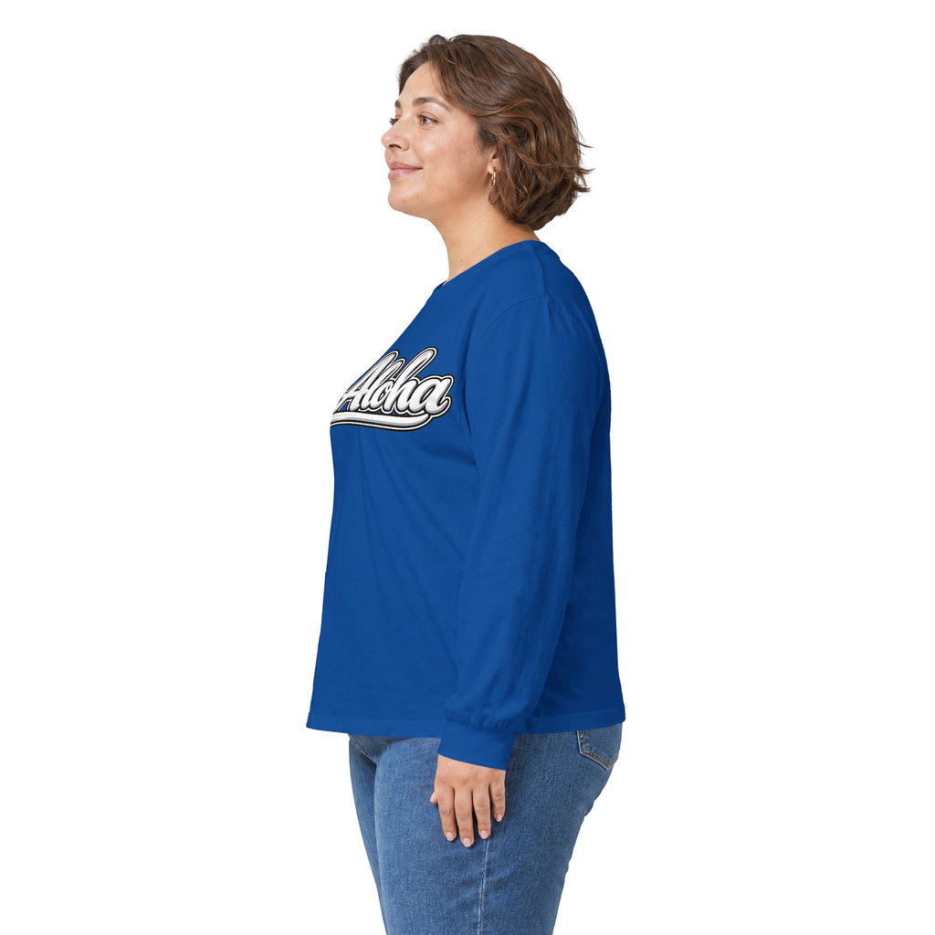 All Aloha Long Sleeve Tee — Retro Script Hawaiian Graphic Shirt