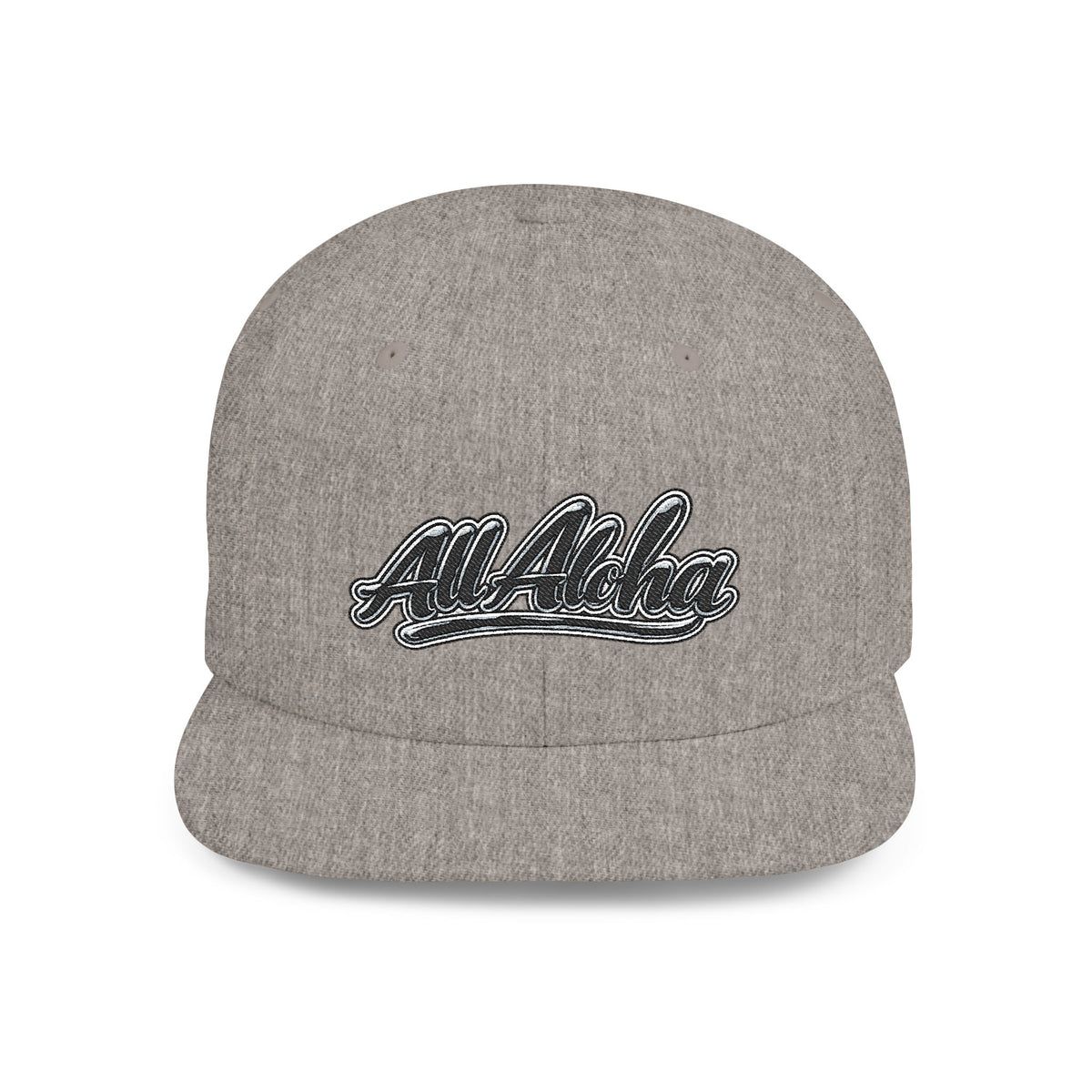 Aloha Script Flat Bill Snapback Hat — White Casual Hawaiian Trucker Cap