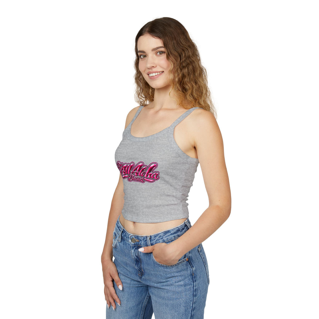 Aloha Script Crop Tank Top — Pink Retro Beach Vibe