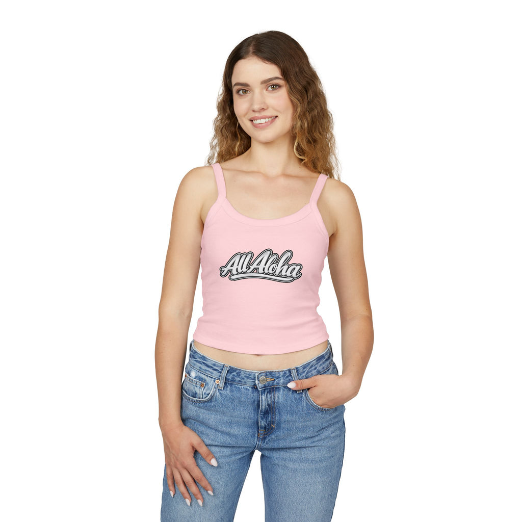 All Aloha Women's Spaghetti Strap Tank Top — Tropical Vintage Script Crop