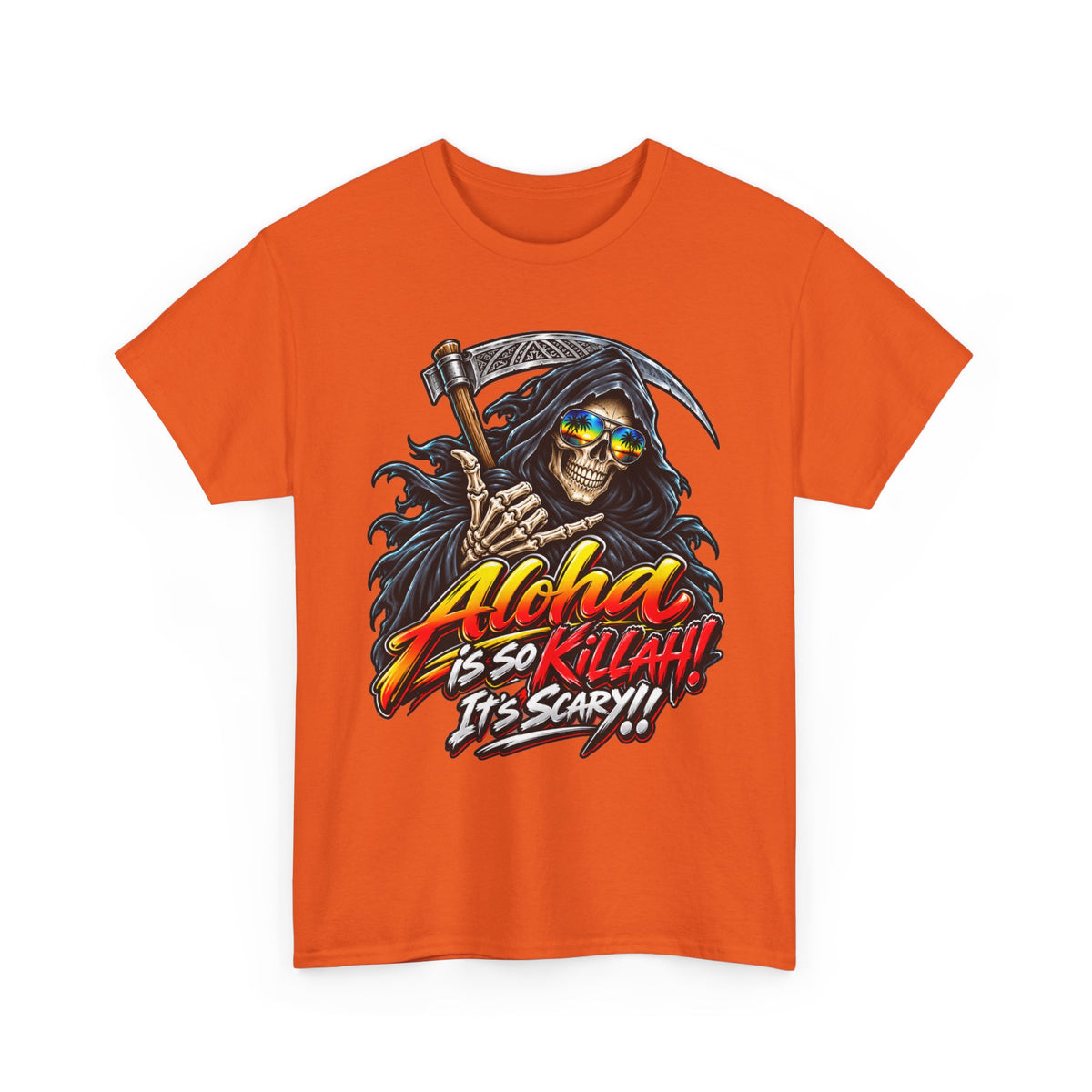 Aloha Is So Killah! Grim Reaper Hawaiian Tee — Skull Surf Scary Graphic T-Shirt