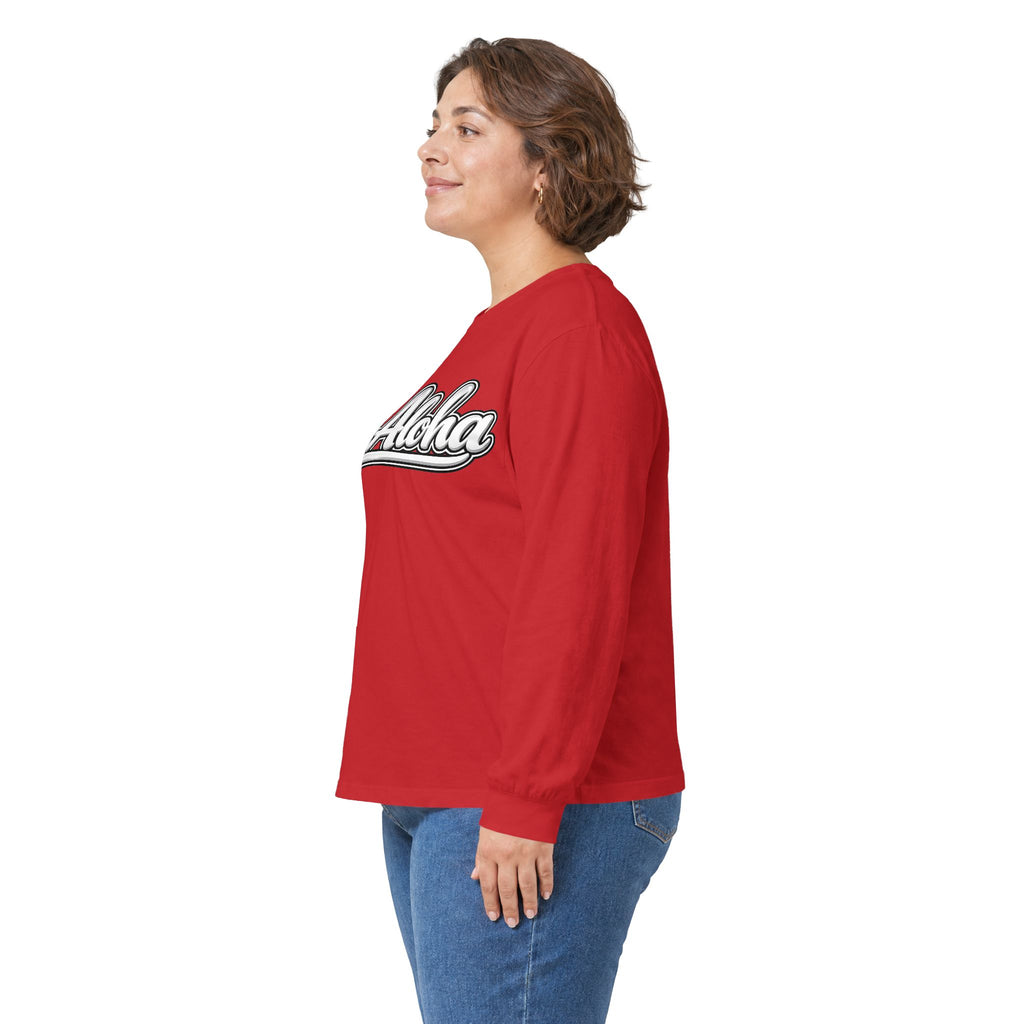 All Aloha Long Sleeve Tee — Retro Script Hawaiian Graphic Shirt