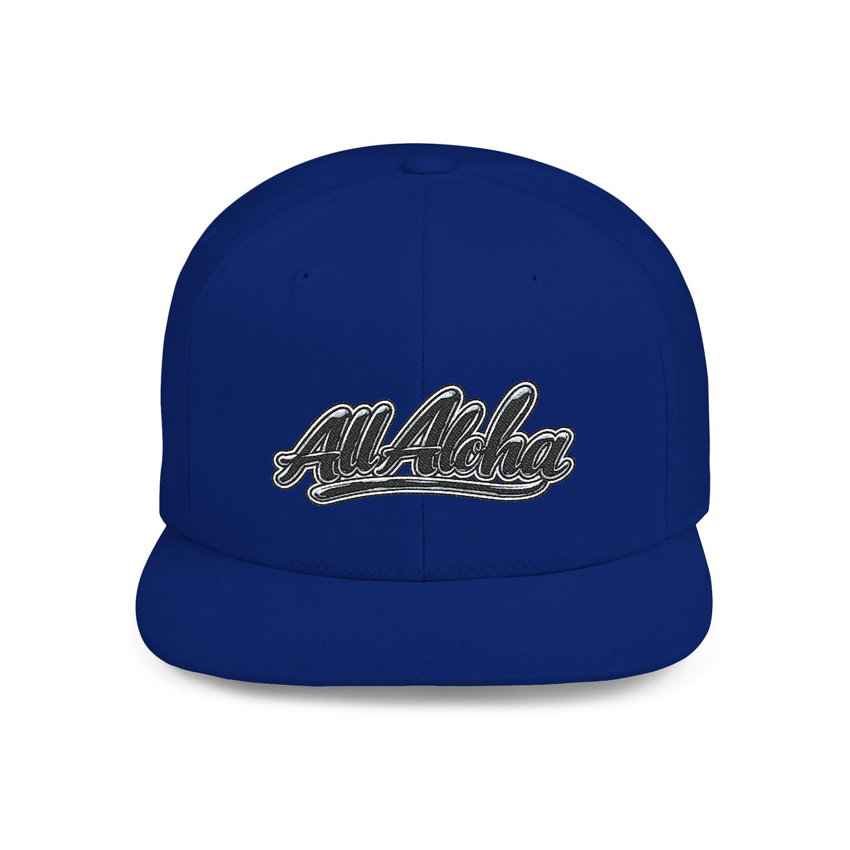 Aloha Script Flat Bill Snapback Hat — White Casual Hawaiian Trucker Cap