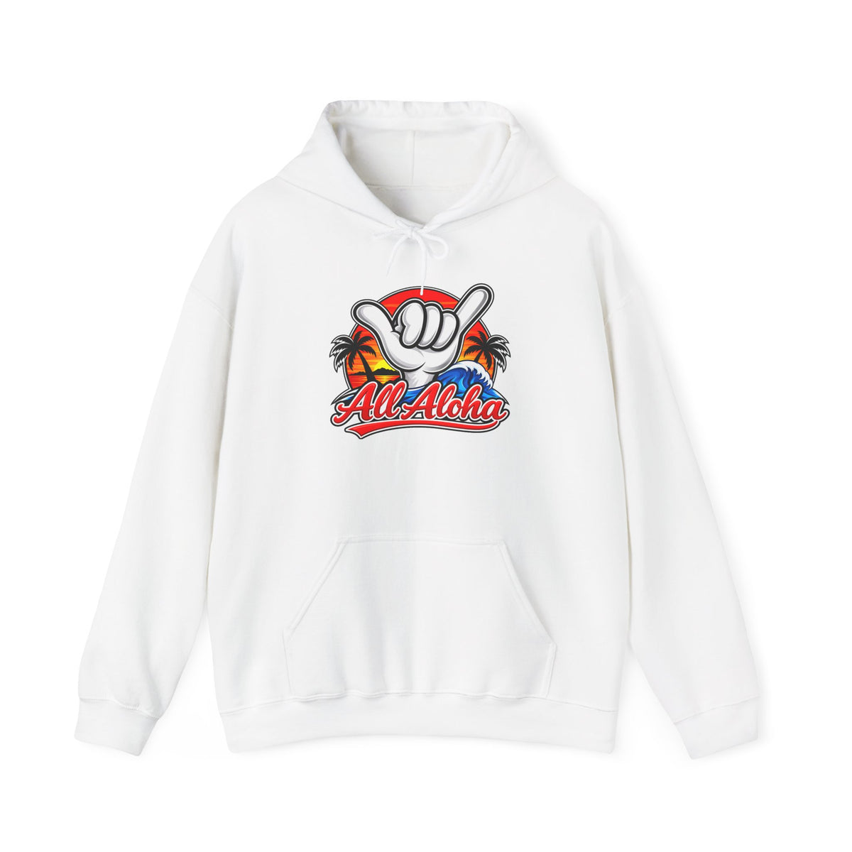 Aloha Shaka Hoodie – Tropical Palm Sunset Graphic Sweatshirt