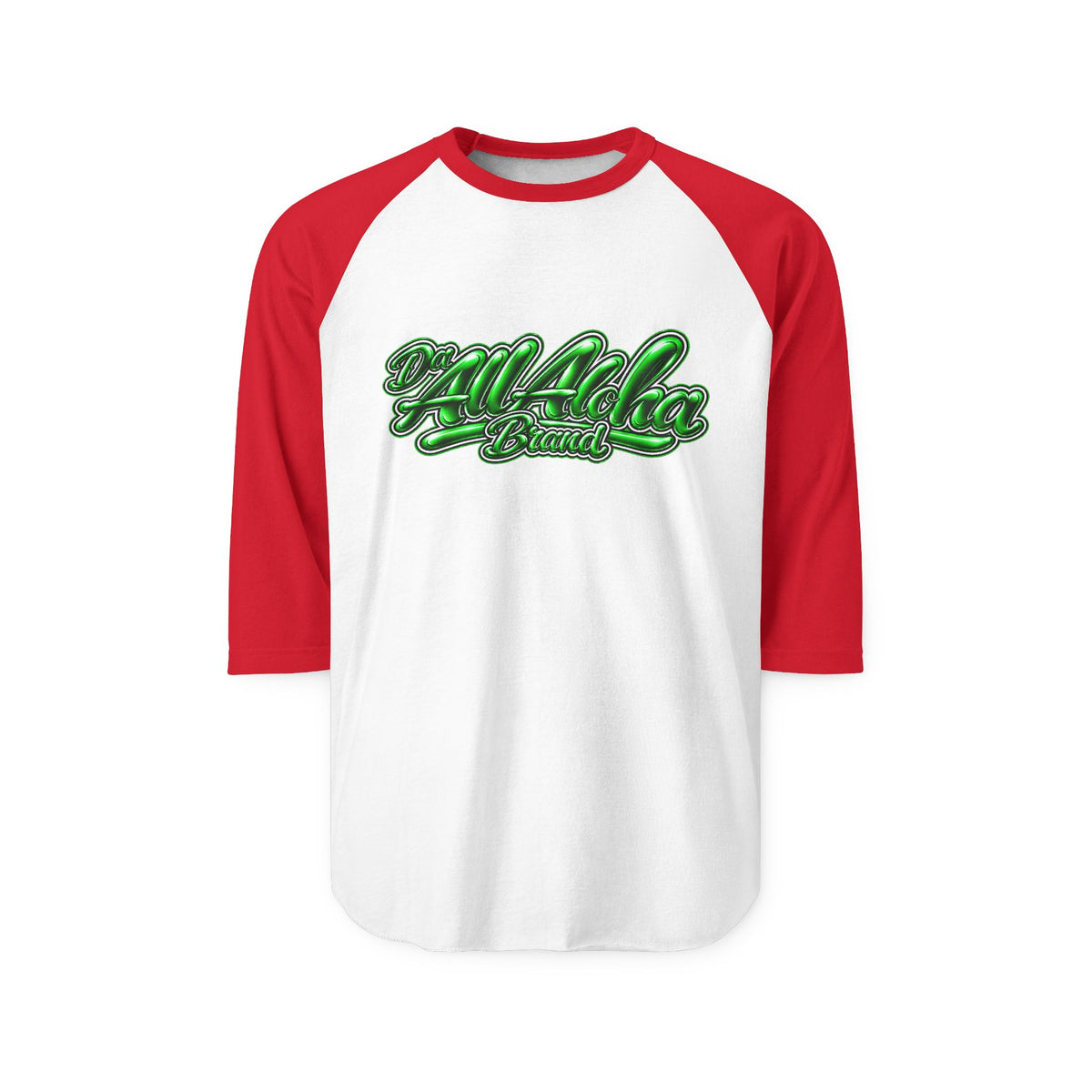 Aloha Graphic Raglan Shirt — Green Script "Aloha" Baseball Tee