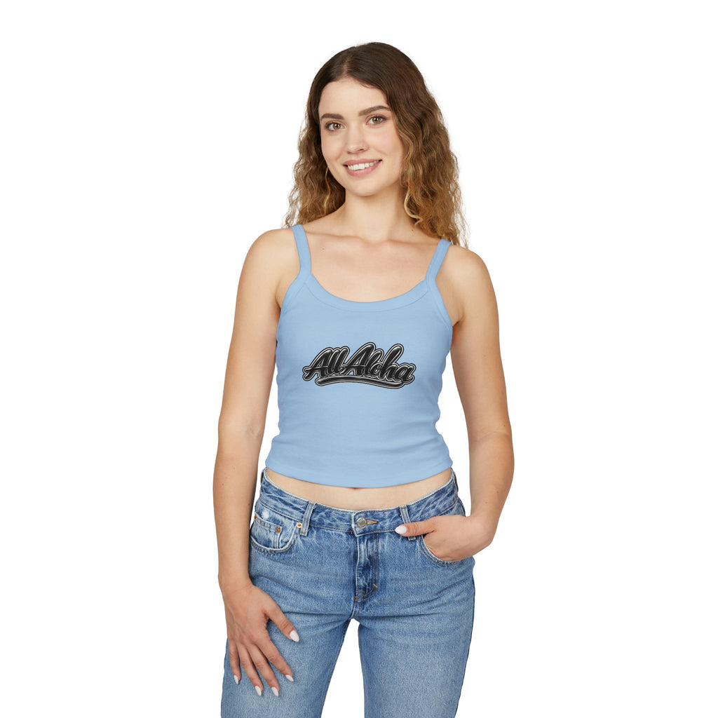 All Aloha Tank Top — Women's Spaghetti Strap Cropped Tank, Hawaiian Vintage Script