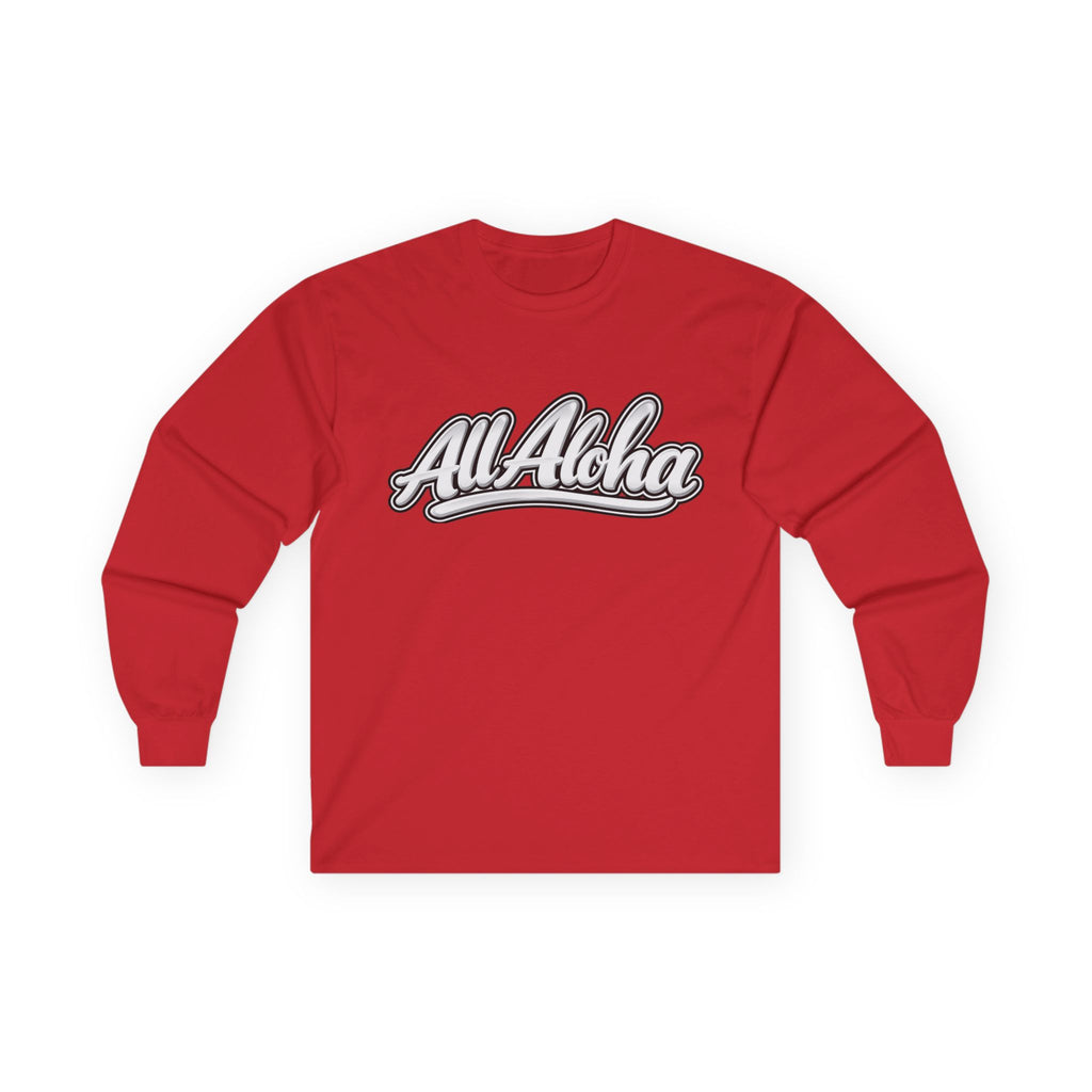 All Aloha Long Sleeve Tee — Retro Script Hawaiian Graphic Shirt