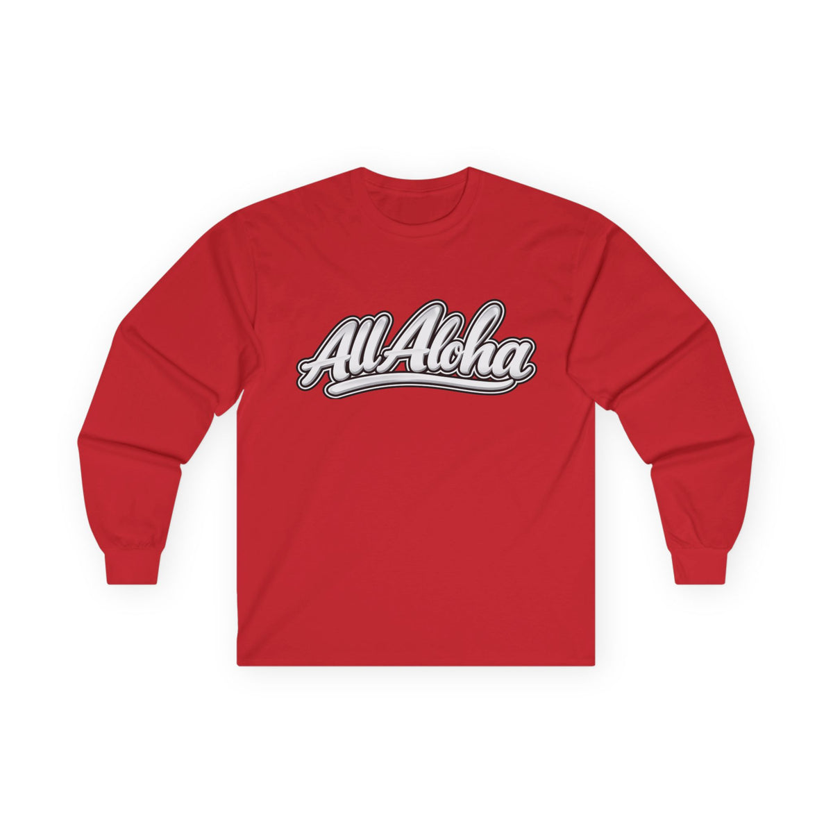 All Aloha Long Sleeve Tee — Retro Script Hawaiian Graphic Shirt