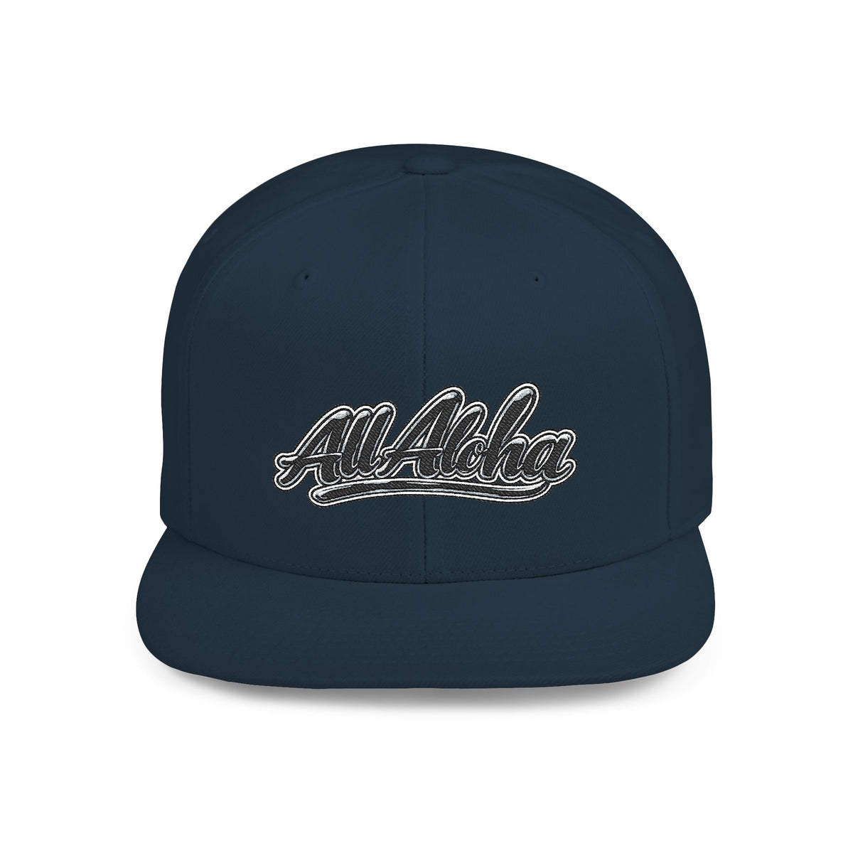Aloha Script Flat Bill Snapback Hat — White Casual Hawaiian Trucker Cap