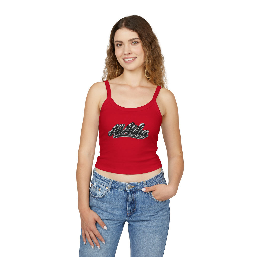 All Aloha Tank Top — Women's Spaghetti Strap Cropped Tank, Hawaiian Vintage Script