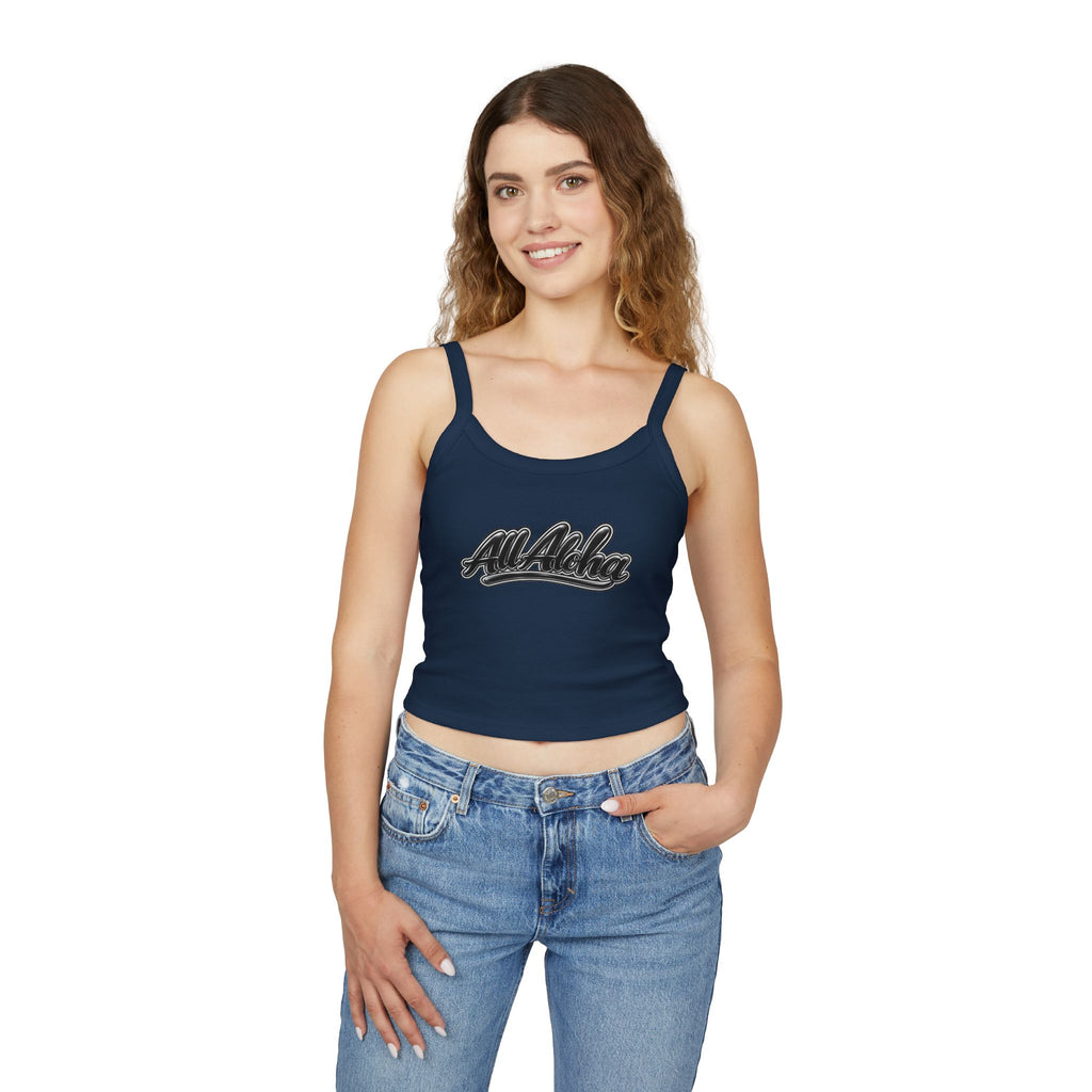 All Aloha Tank Top — Women's Spaghetti Strap Cropped Tank, Hawaiian Vintage Script