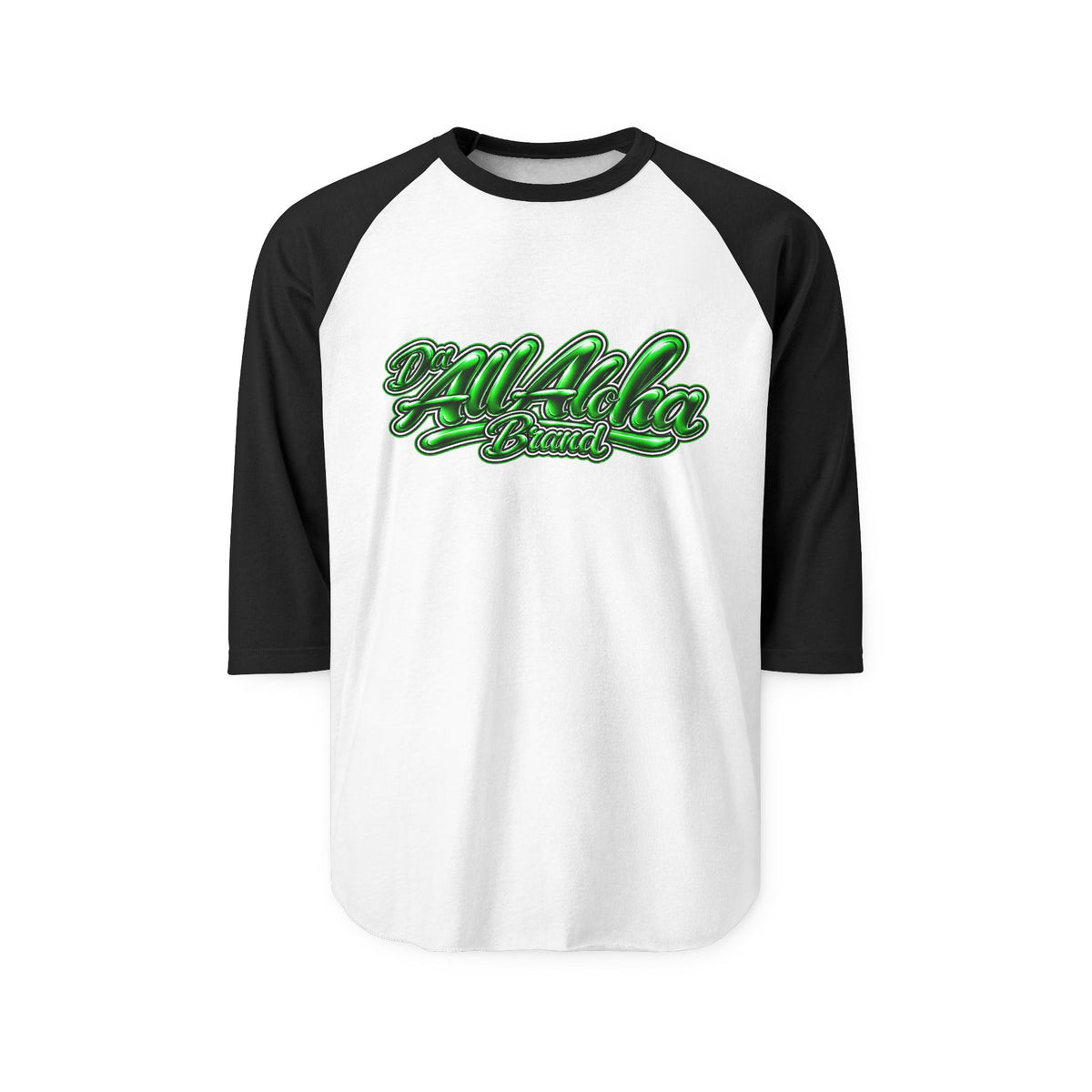 Aloha Graphic Raglan Shirt — Green Script "Aloha" Baseball Tee