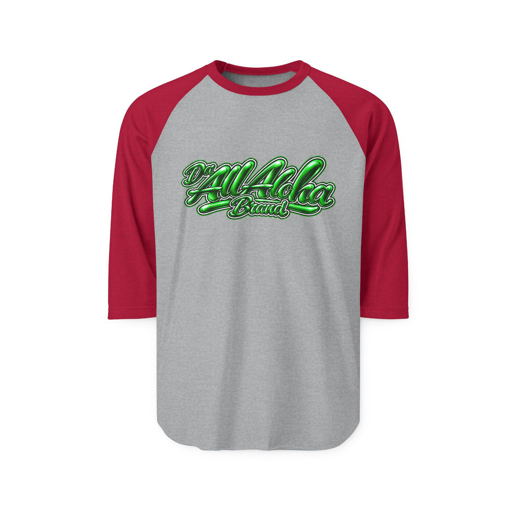 Aloha Graphic Raglan Shirt — Green Script "Aloha" Baseball Tee