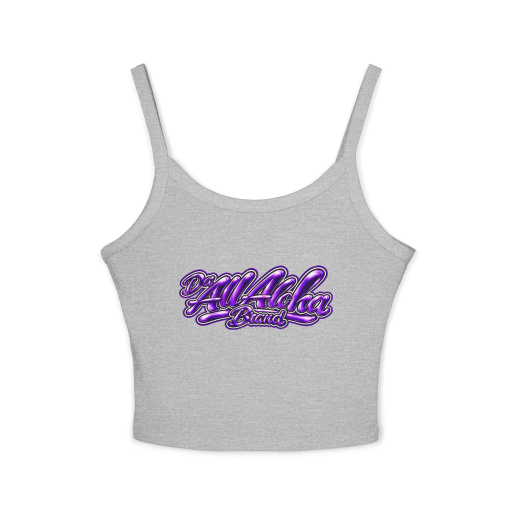 Spaghetti Tank Top — "All Aloha" Purple Script Crop Tank