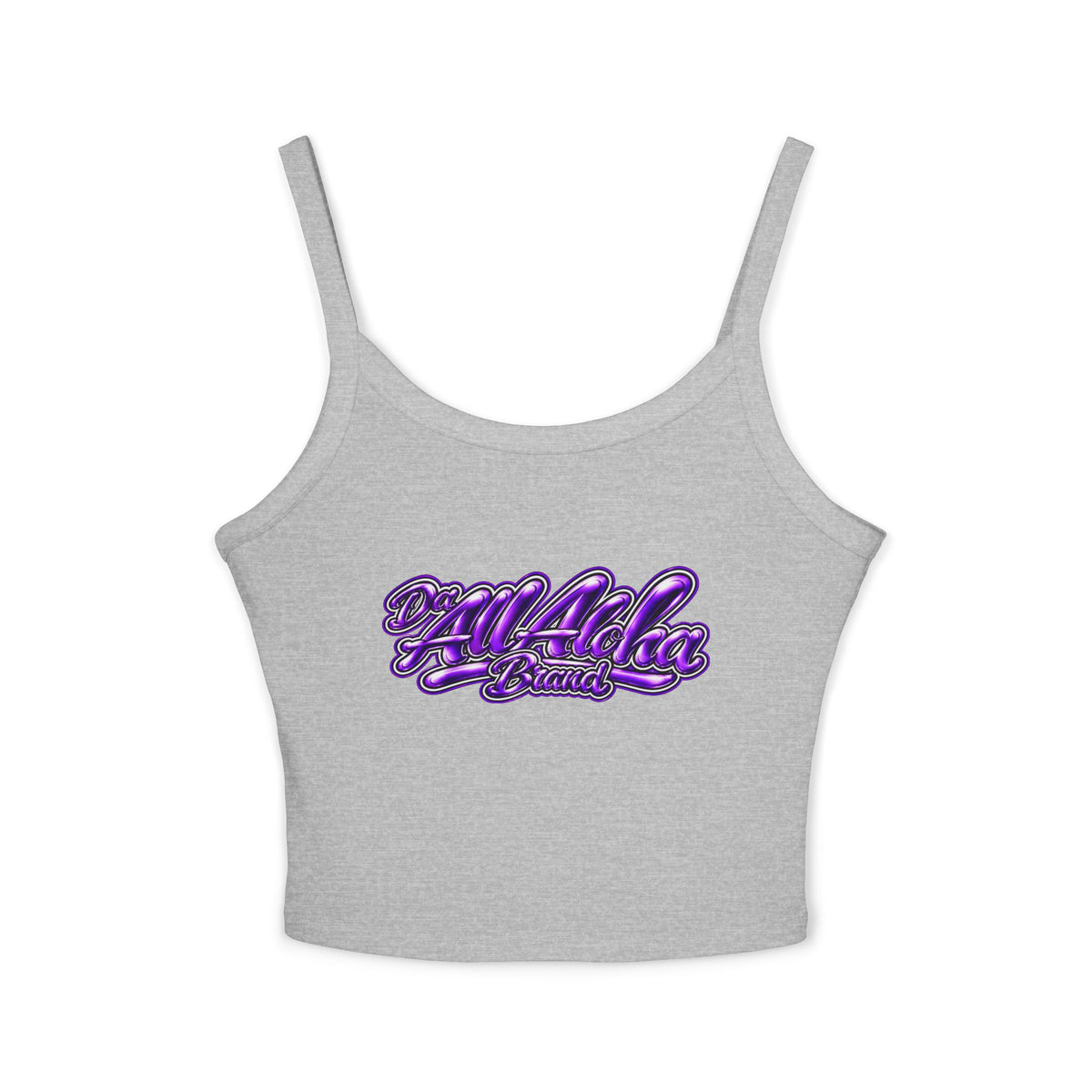 Spaghetti Tank Top — "All Aloha" Purple Script Crop Tank