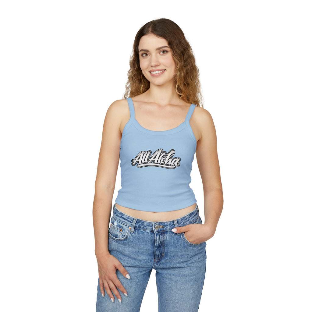 All Aloha Women's Spaghetti Strap Tank Top — Tropical Vintage Script Crop