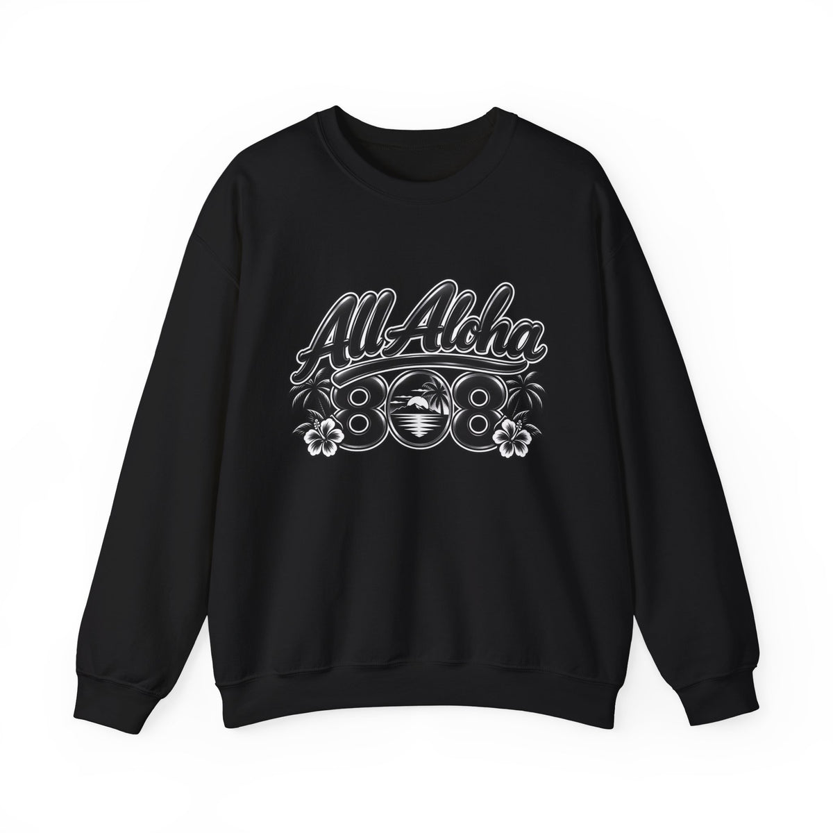 Crewneck Sweatshirt — "All Aloha 808" Vintage Hawaiian Graphic