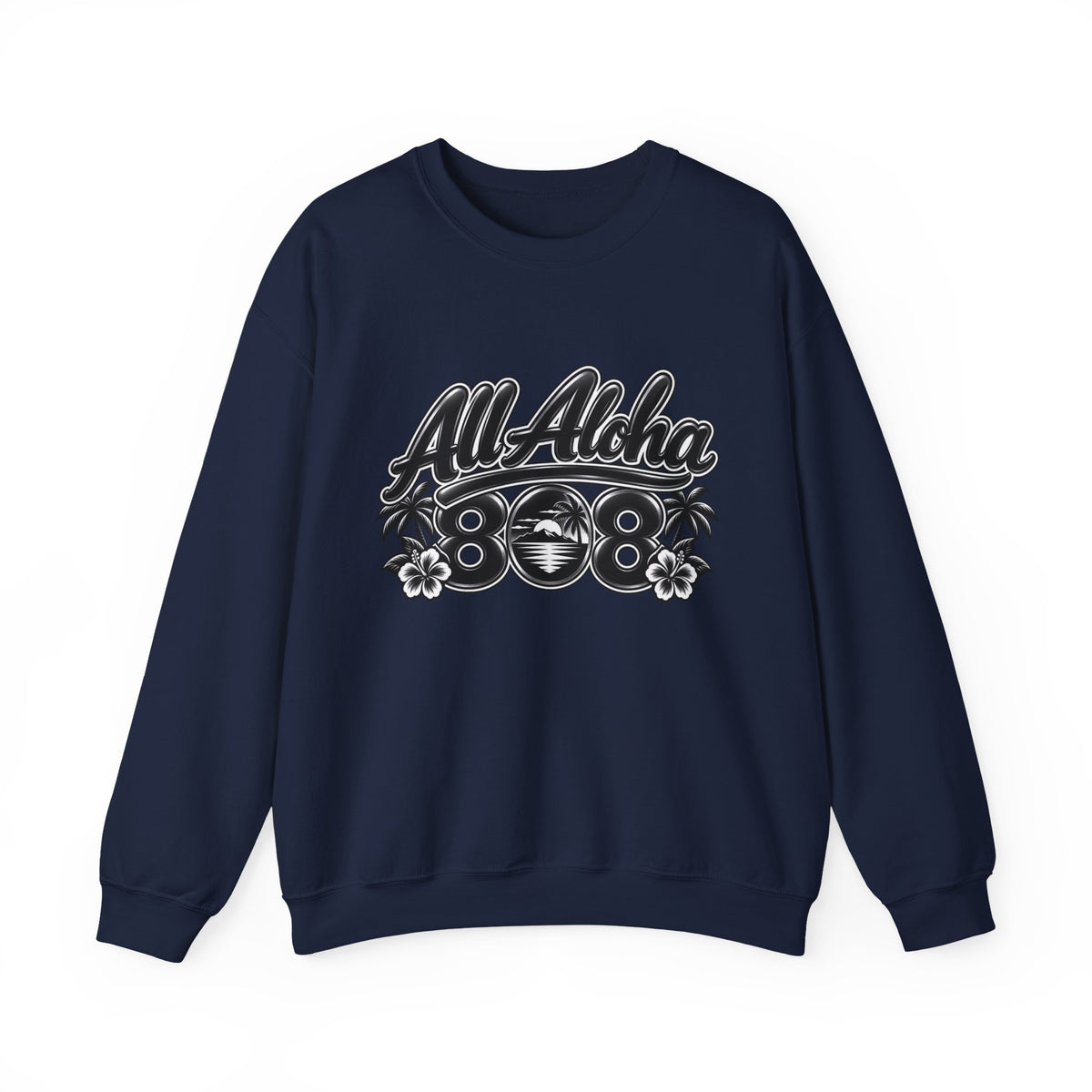 Crewneck Sweatshirt — "All Aloha 808" Vintage Hawaiian Graphic