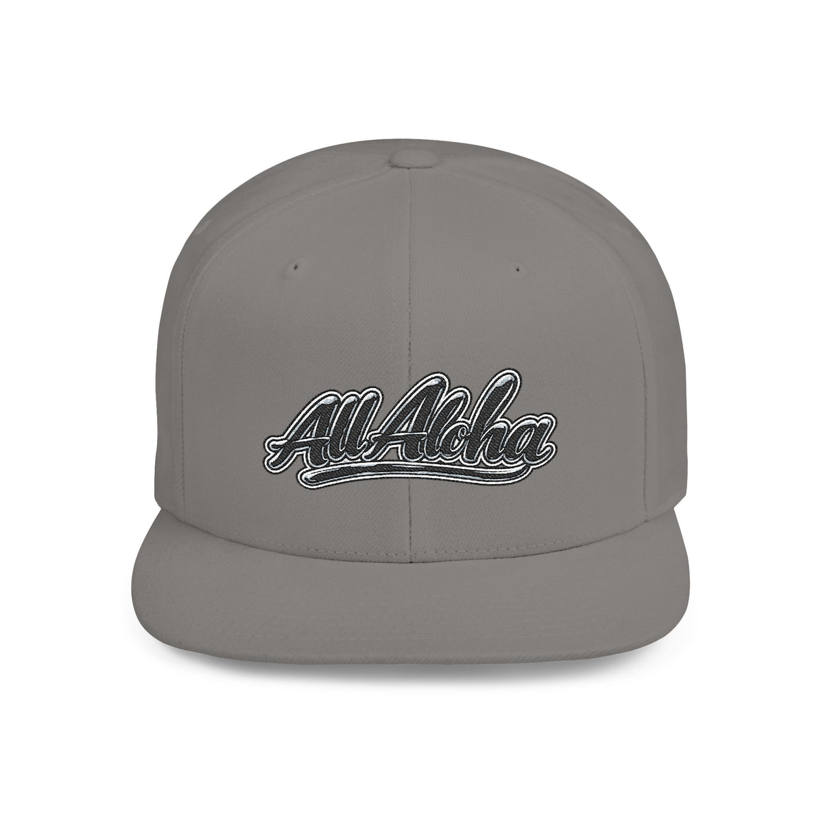 Aloha Script Flat Bill Snapback Hat — White Casual Hawaiian Trucker Cap