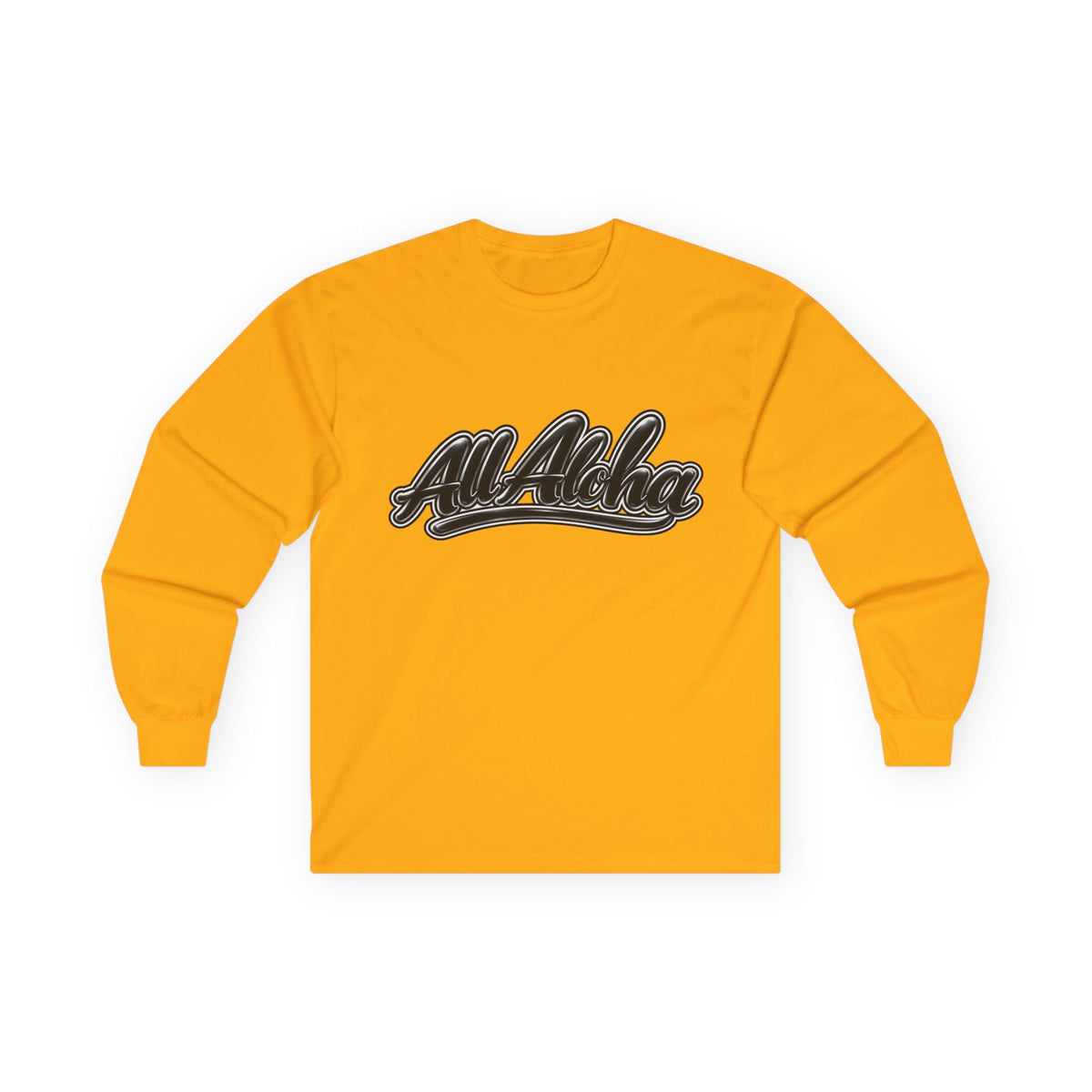 All Aloha Long Sleeve Tee — Retro Script Hawaiian Shirt