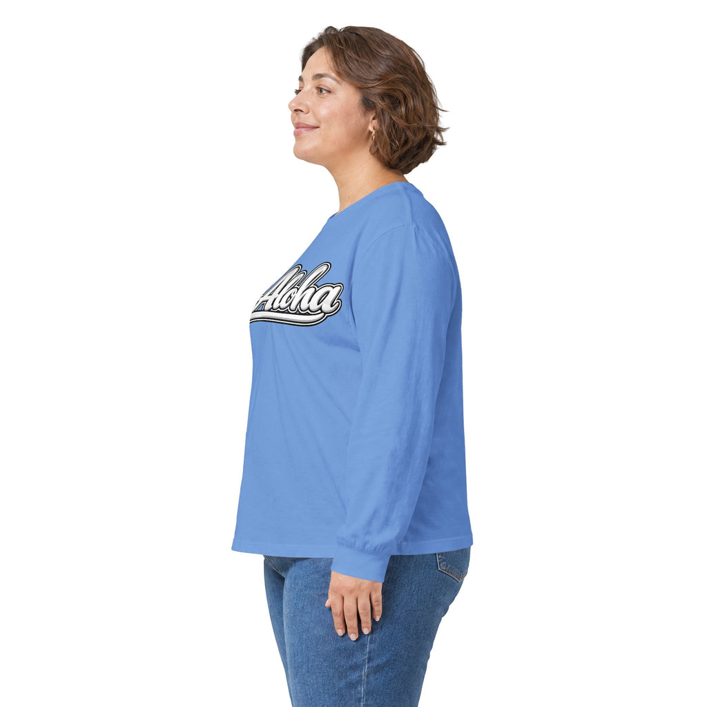 All Aloha Long Sleeve Tee — Retro Script Hawaiian Graphic Shirt