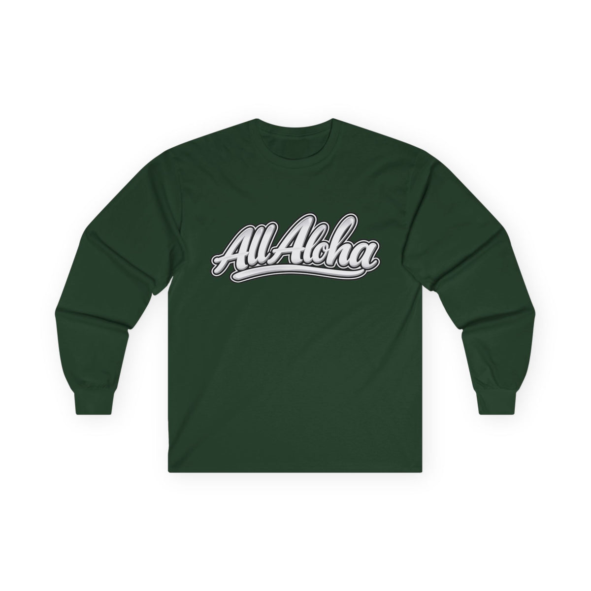 All Aloha Long Sleeve Tee — Retro Script Hawaiian Graphic Shirt