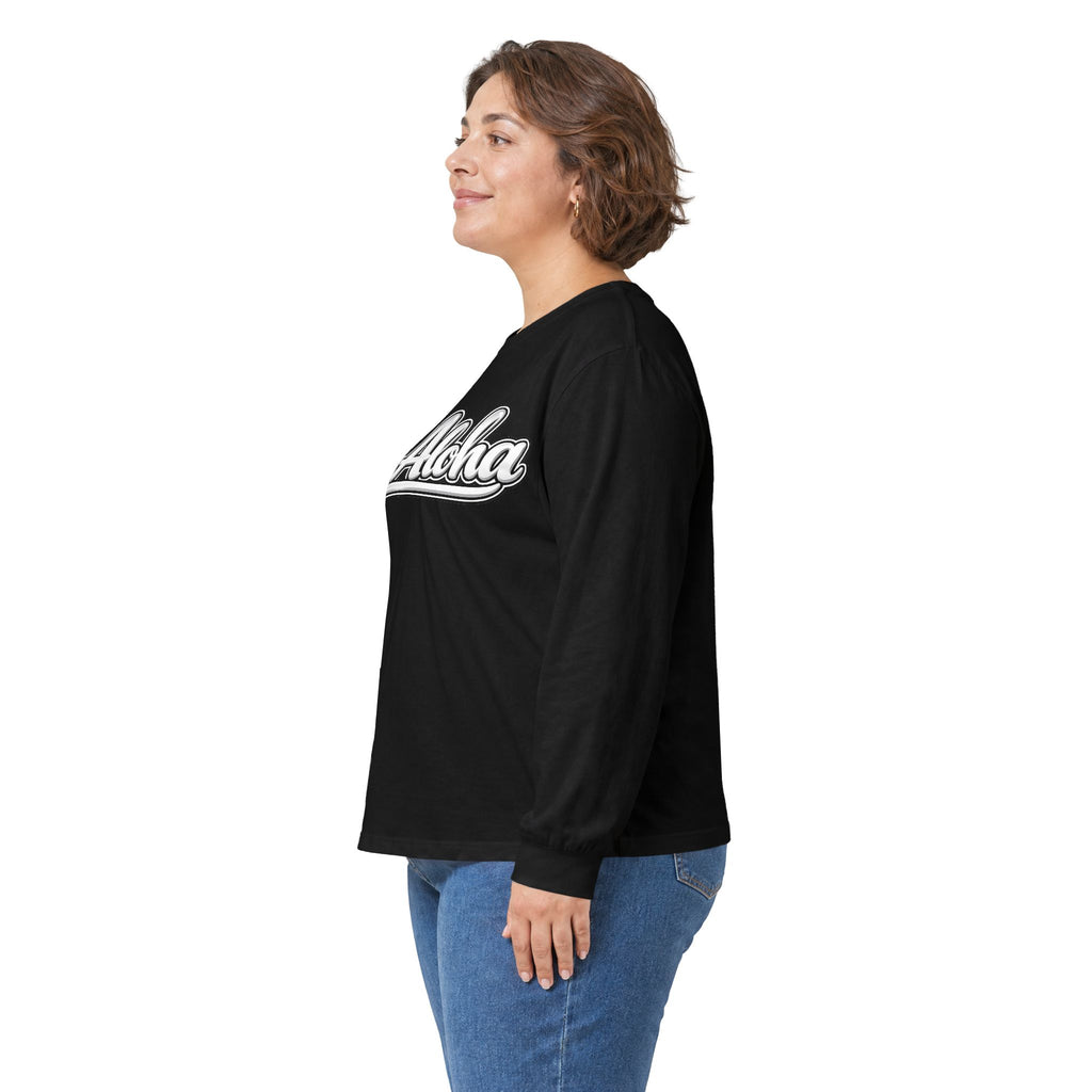 All Aloha Long Sleeve Tee — Retro Script Hawaiian Graphic Shirt