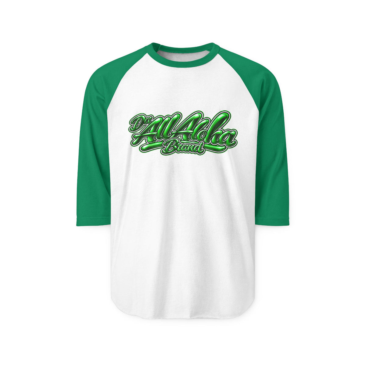 Aloha Graphic Raglan Shirt — Green Script "Aloha" Baseball Tee