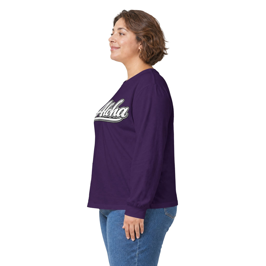 All Aloha Long Sleeve Tee — Retro Script Hawaiian Graphic Shirt