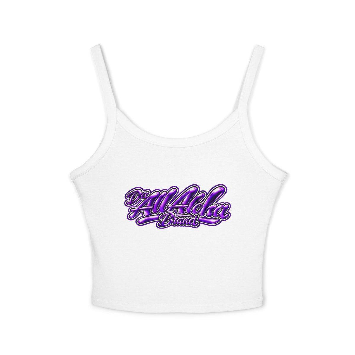 Spaghetti Tank Top — "All Aloha" Purple Script Crop Tank
