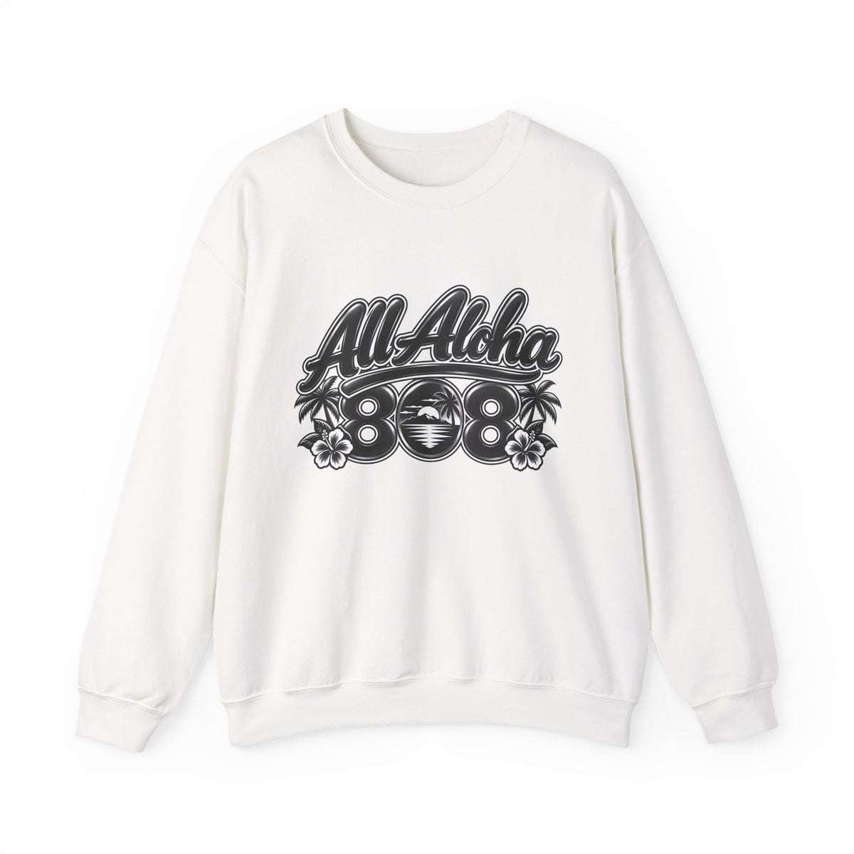 Crewneck Sweatshirt — "All Aloha 808" Vintage Hawaiian Graphic