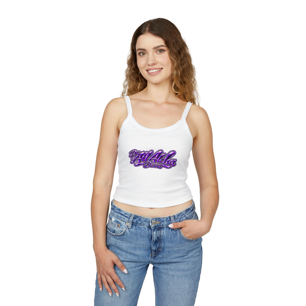 Spaghetti Tank Top — "All Aloha" Purple Script Crop Tank