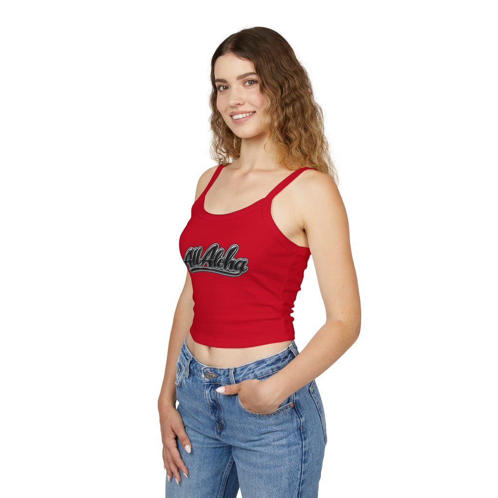 All Aloha Tank Top — Women's Spaghetti Strap Cropped Tank, Hawaiian Vintage Script