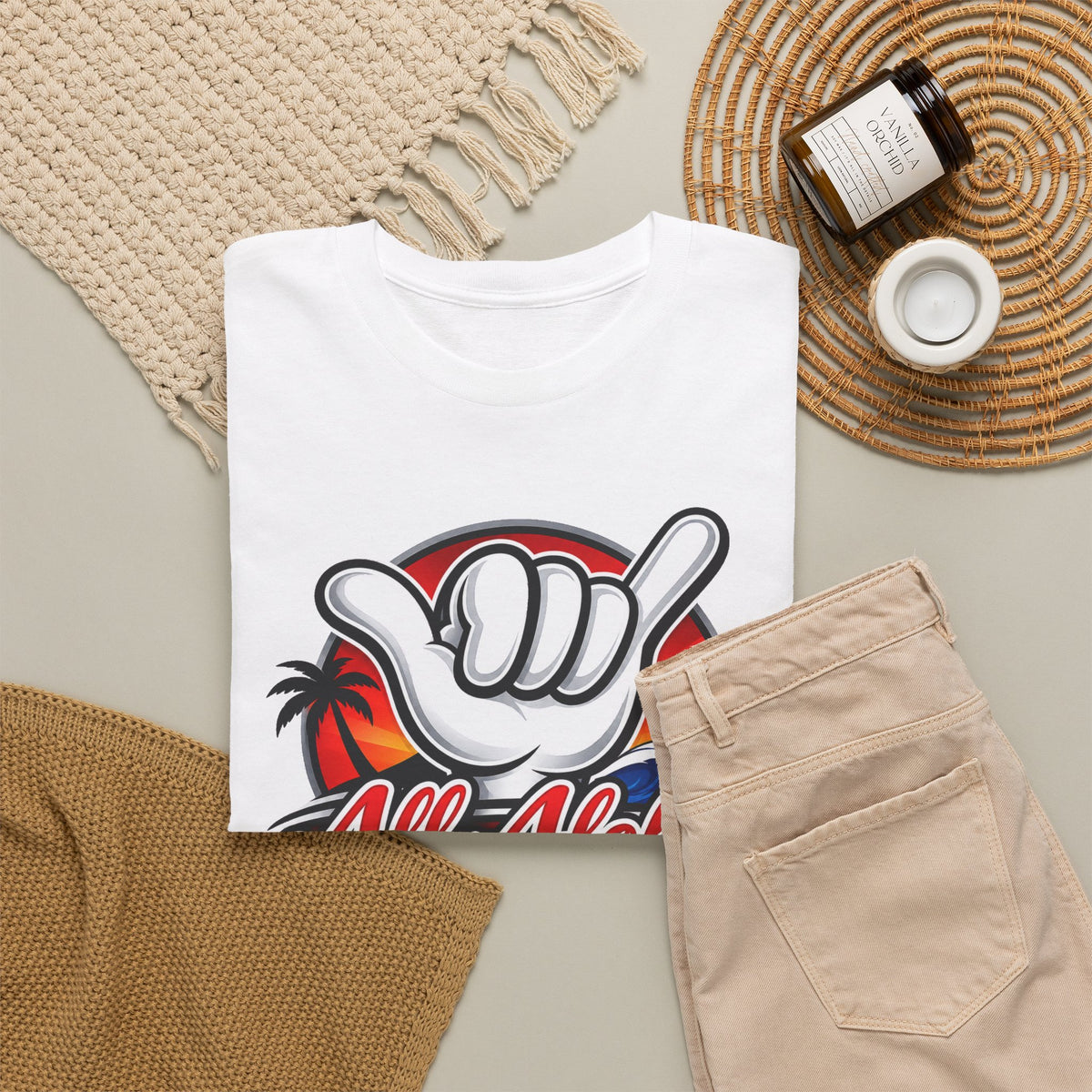 All Aloha Shaka Tee — Hawaiian Surf Palm Beach Graphic T-Shirt