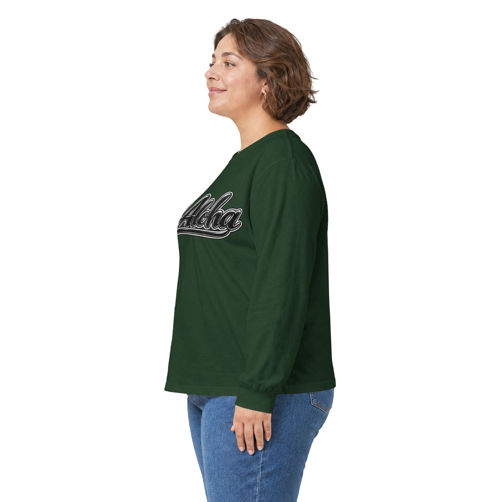 All Aloha Long Sleeve Tee — Retro Script Hawaiian Shirt