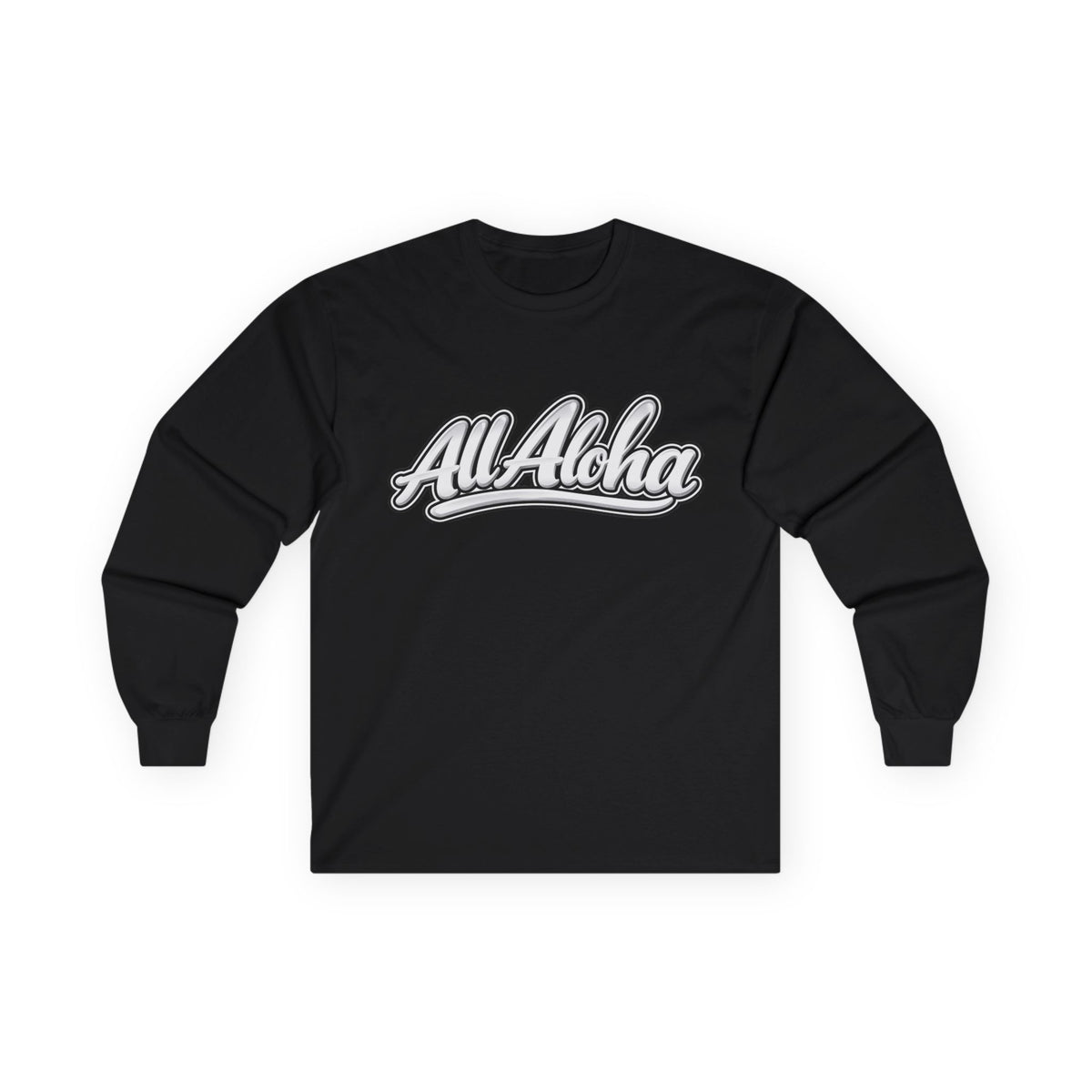 All Aloha Long Sleeve Tee — Retro Script Hawaiian Graphic Shirt