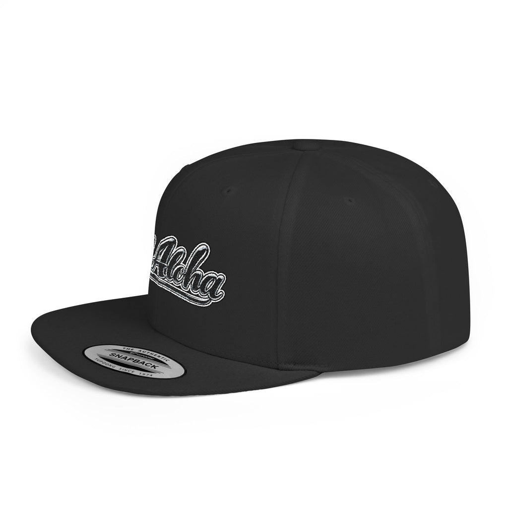 Aloha Script Flat Bill Snapback Hat — White Casual Hawaiian Trucker Cap