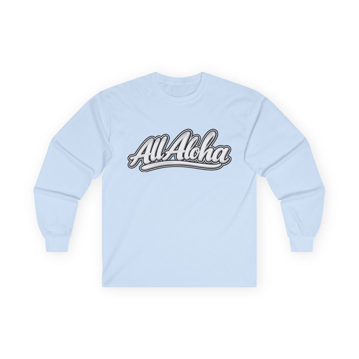 All Aloha Long Sleeve Tee — Retro Script Hawaiian Graphic Shirt