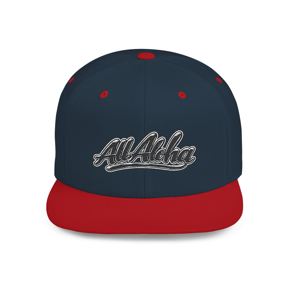 Aloha Script Flat Bill Snapback Hat — White Casual Hawaiian Trucker Cap
