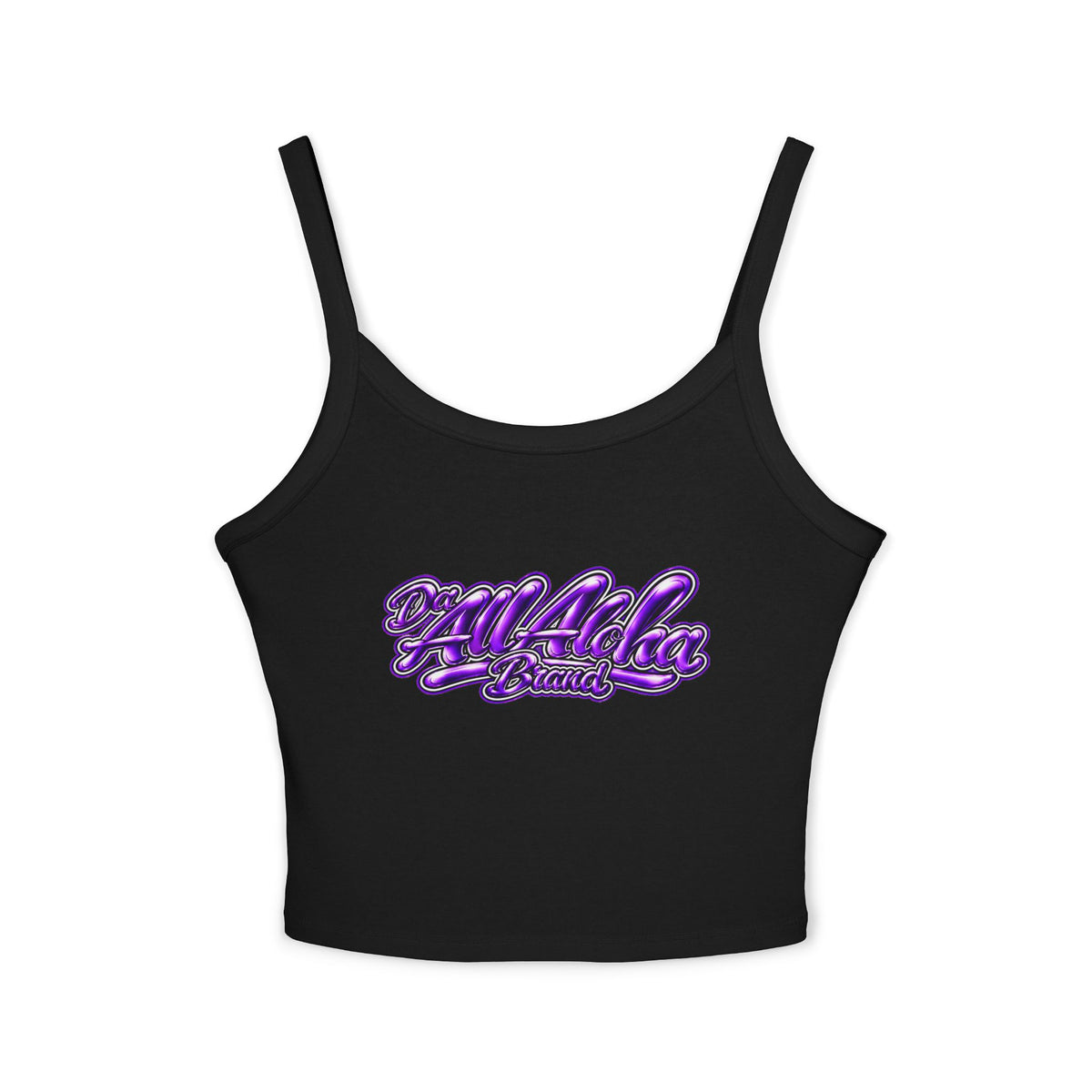 Spaghetti Tank Top — "All Aloha" Purple Script Crop Tank