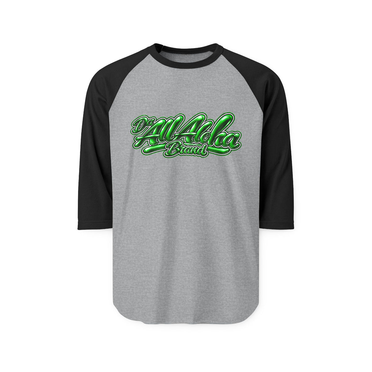 Aloha Graphic Raglan Shirt — Green Script "Aloha" Baseball Tee