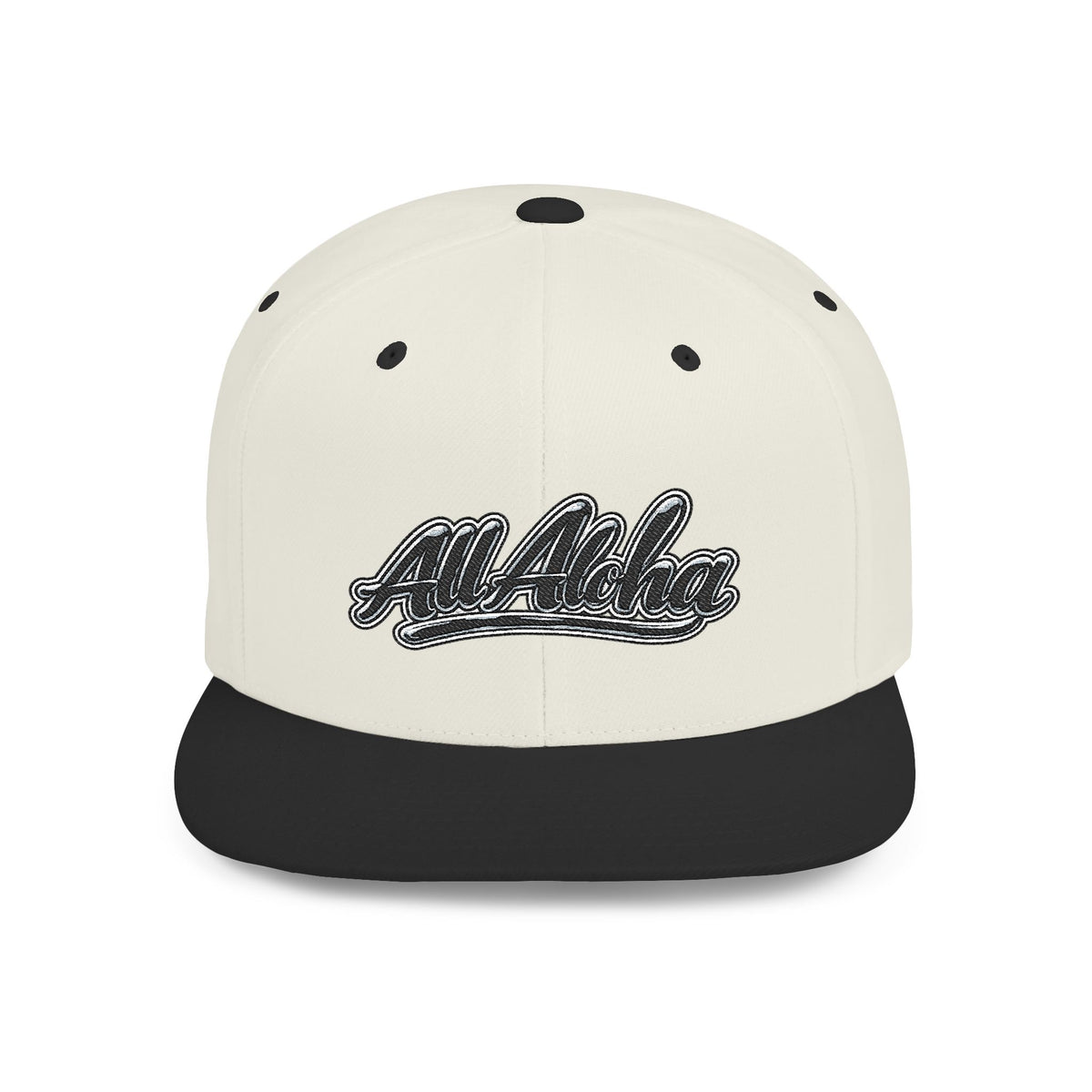 Aloha Script Flat Bill Snapback Hat — White Casual Hawaiian Trucker Cap