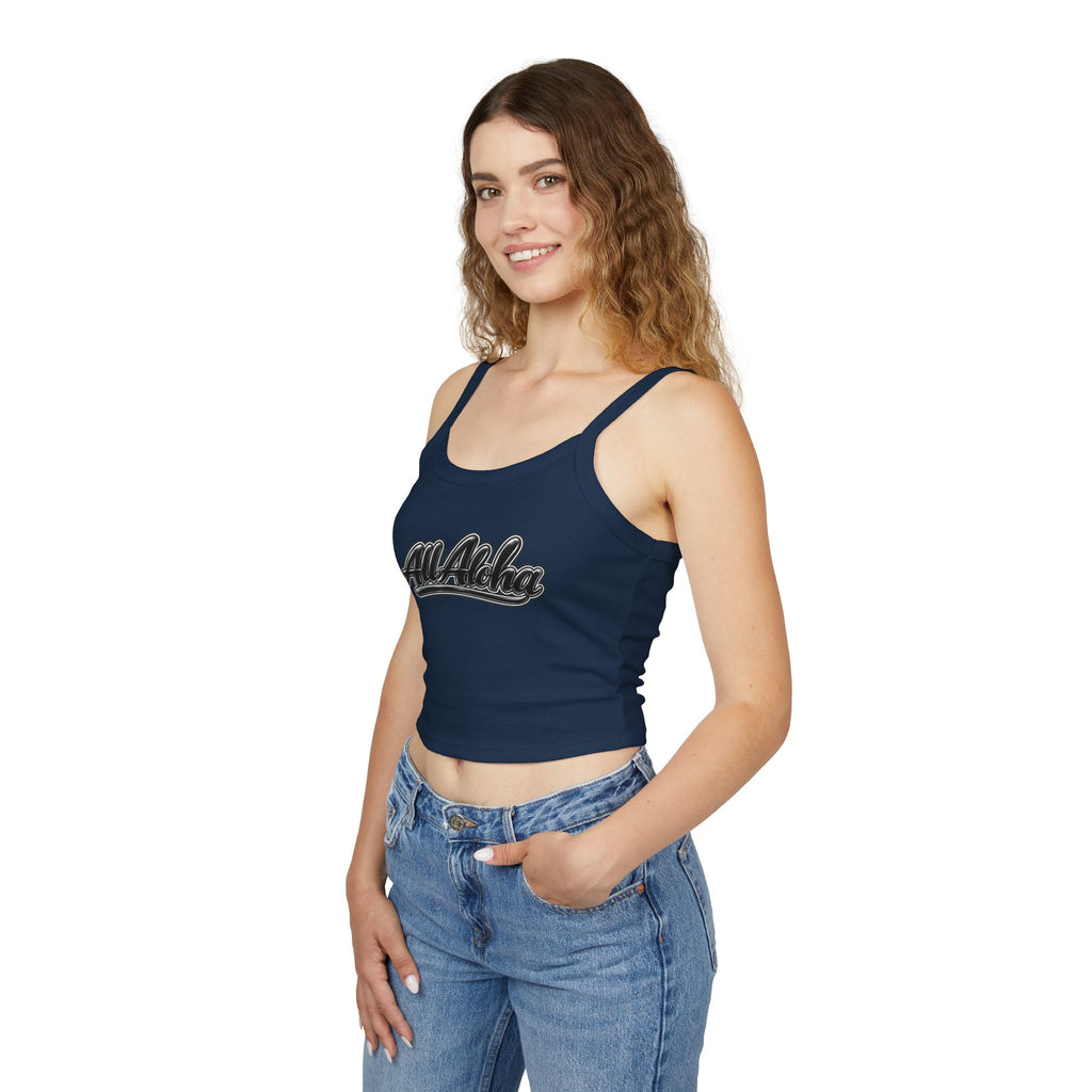 All Aloha Tank Top — Women's Spaghetti Strap Cropped Tank, Hawaiian Vintage Script