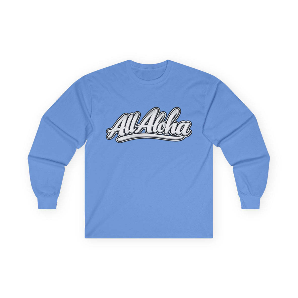 All Aloha Long Sleeve Tee — Retro Script Hawaiian Graphic Shirt